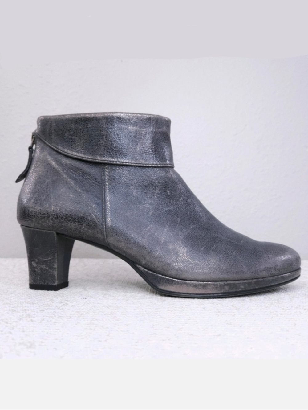 Paul Green Metallic Leather Boots US 10 Heeled Back Zip Ankle Booties